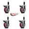 Service Caster 5'' Red Poly Swivel 1-1/4'' Expanding Stem Caster Set with Brake, 4PK SCC-EX20S514-PPUB-RED-PLB-114-4 - alternate 4